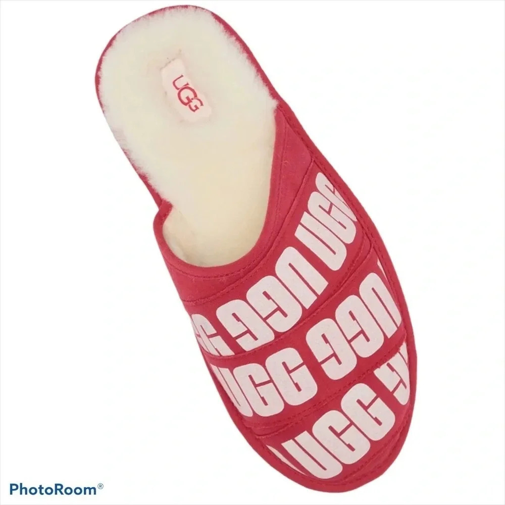 UGG Men's Red fur Scuff Slipper Sz 8